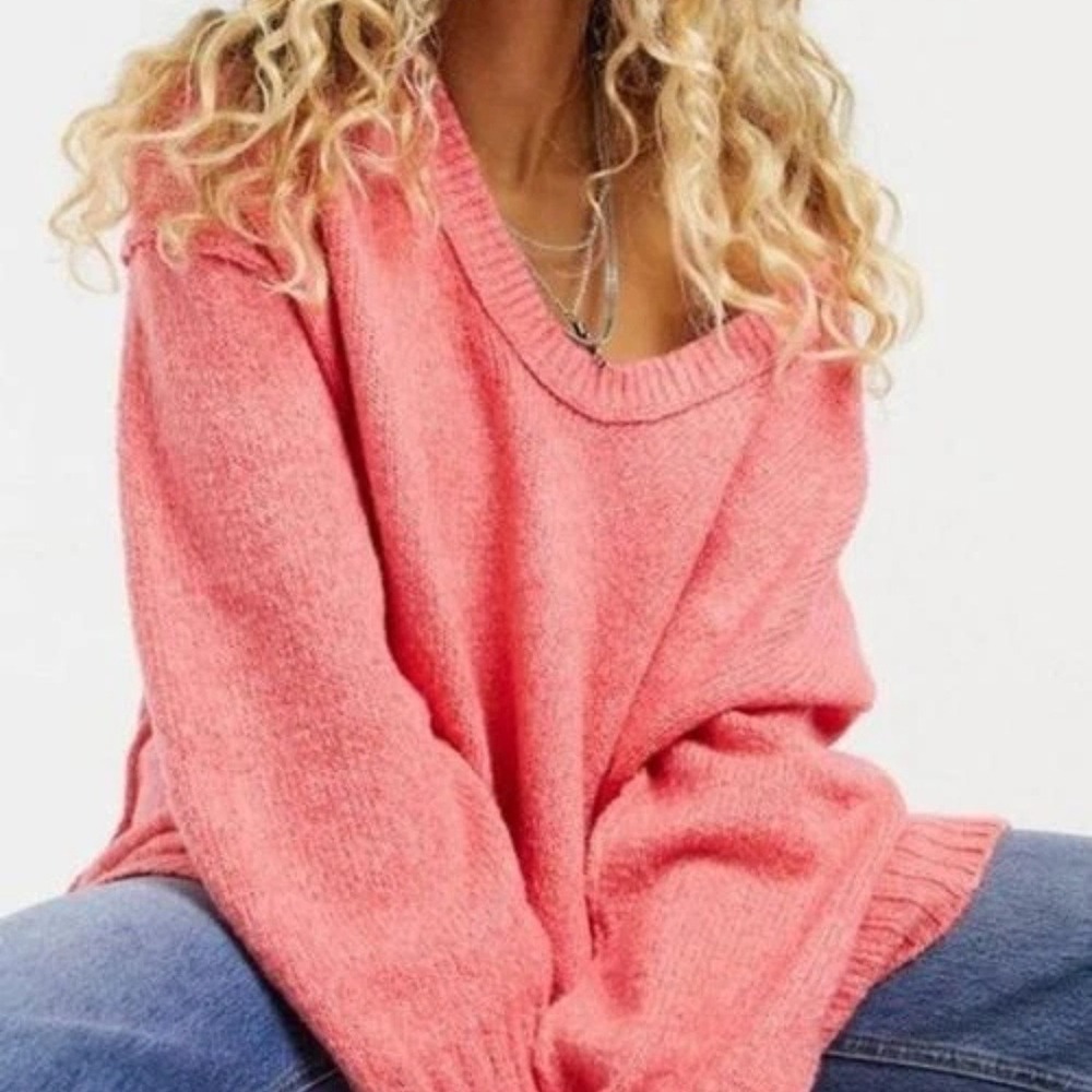 Free People Coral V Neck Sweater Knit Oversized Long Sleeve Size Medium